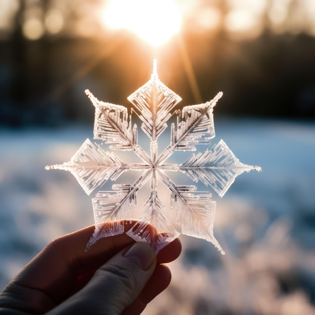 énorme flocon de neige sur la paume