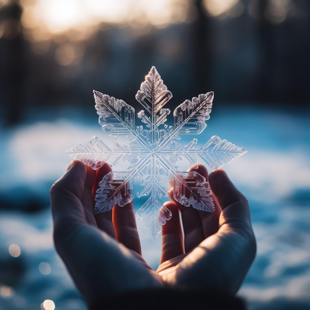 énorme flocon de neige sur la paume