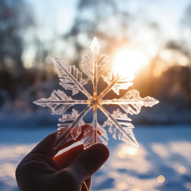 énorme flocon de neige sur la paume