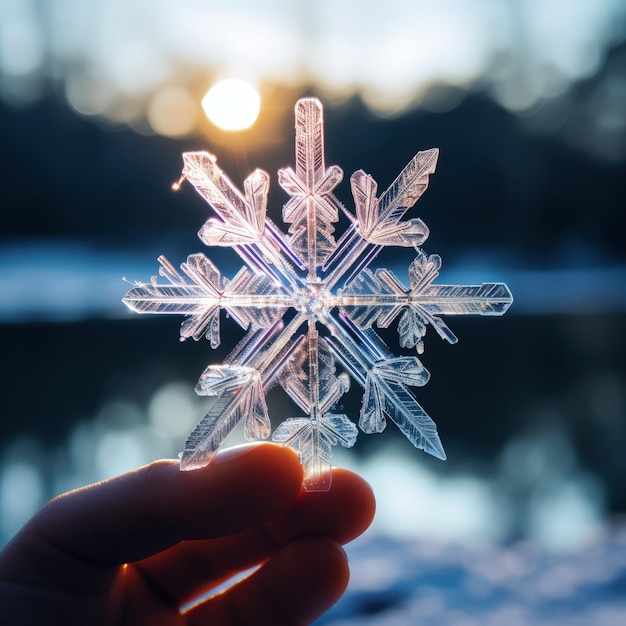 énorme flocon de neige sur la paume