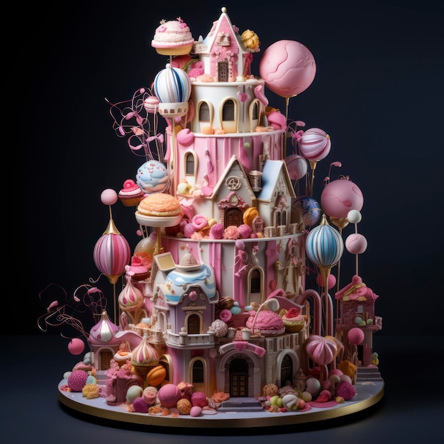 Photo Énorme gâteau d'anniversaire coloré, savoureux et délicieux, entouré de différentes décorations