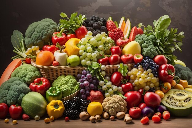 Photo un énorme groupe de fruits et légumes frais