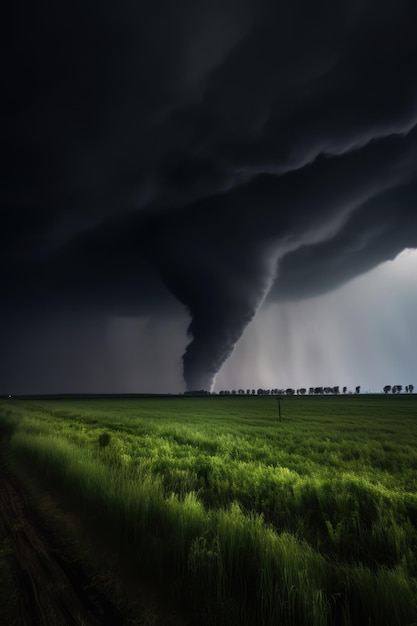 Une énorme tornade tourbillonnant sur le champ créée à l'aide de la technologie d'IA générative