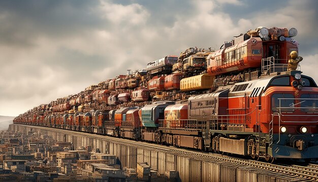 Photo un énorme train logistique