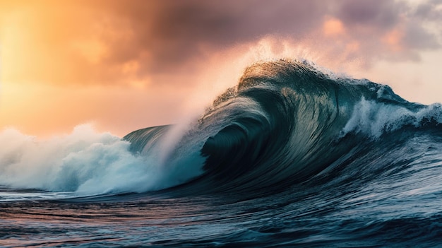 Photo une énorme vague s'écrase dans l'océan