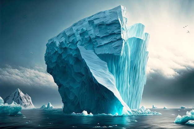 D'énormes icebergs flottants se détachent du rebord rocheux sous l'influence du vent et de la chaleur solaire