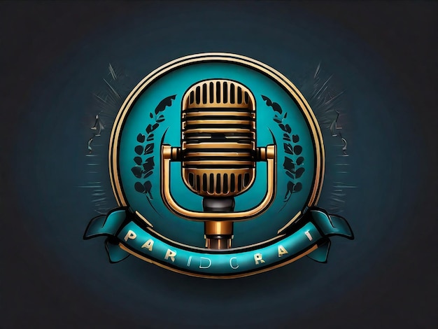 Enregistrement de radio podcast conception du logo avec microphone et écouteurs