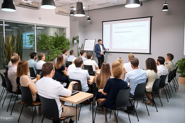 Photo enrichir l'excellence une classe dynamique avec un formateur d'affaires expérimenté dans un bureau moderne