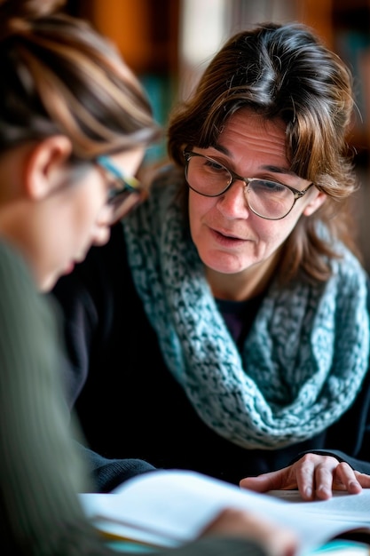 Photo un enseignant aidant un élève lors d'une session de tutorat