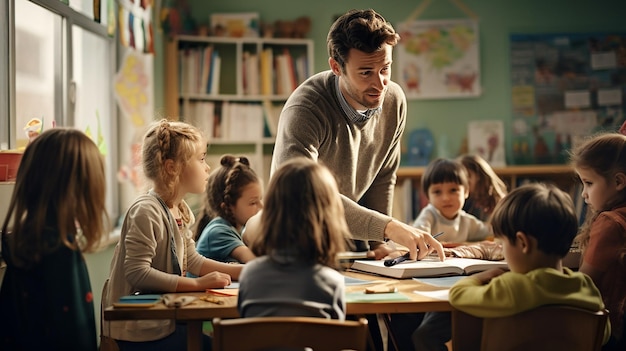 Un enseignant avec des écoliers en classe