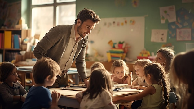 Un enseignant avec des écoliers en classe