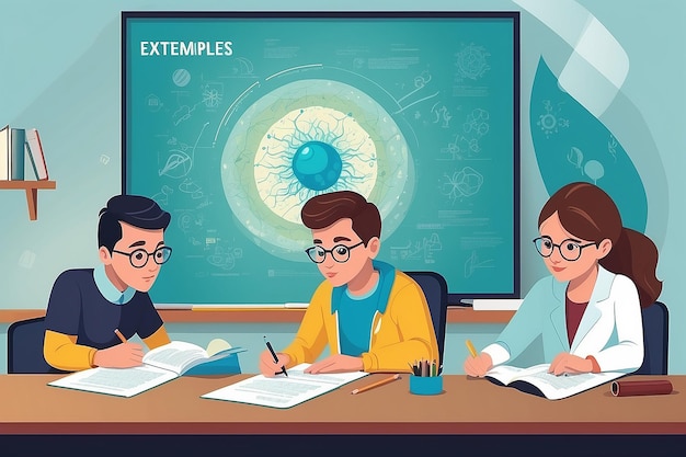 un enseignant et des étudiants étudiant les extrémophiles et leurs applications potentielles illustration vectorielle en style plat