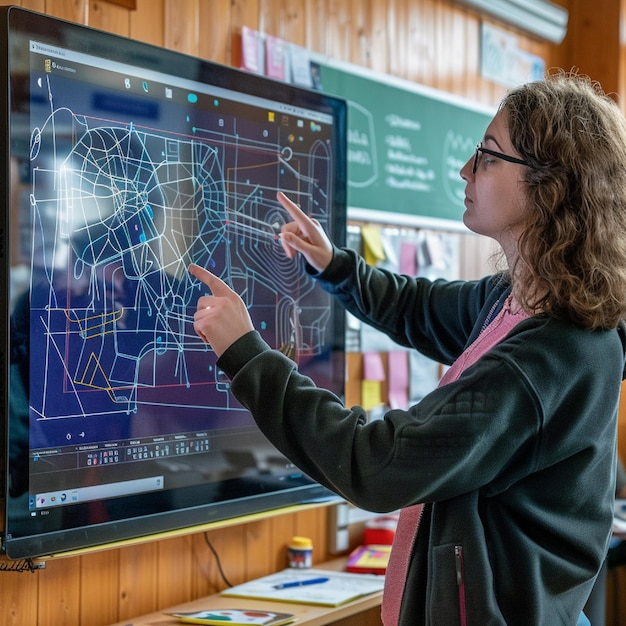 Un enseignant utilisant un tableau intelligent pour enseigner la géométrie
