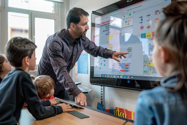 L'enseignant utilise le Smartboard pour la leçon interactive