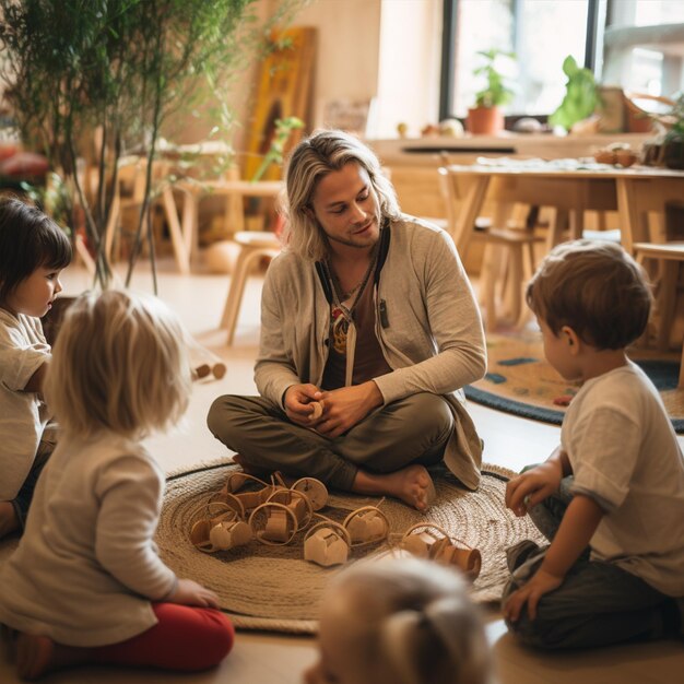 Photo une enseignante de garde d'enfants avec des enfants