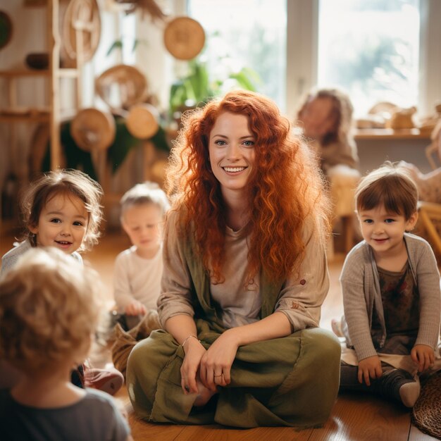 Photo une enseignante de garde d'enfants avec des enfants