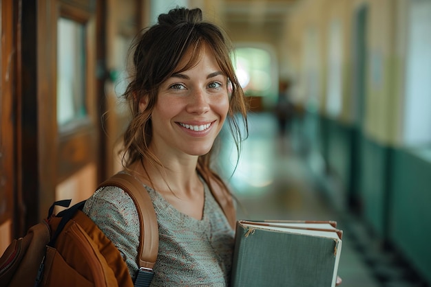 Photo l'enseignante souriante avec un livre