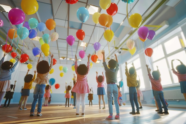 Des enseignants libérant des ballons portant des affi positifs