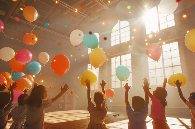 Photo des enseignants libérant des ballons portant des affi positifs