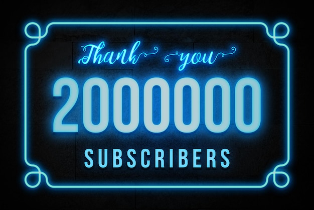 Une enseigne au néon bleue qui dit "merci 2000 followers" dessus.