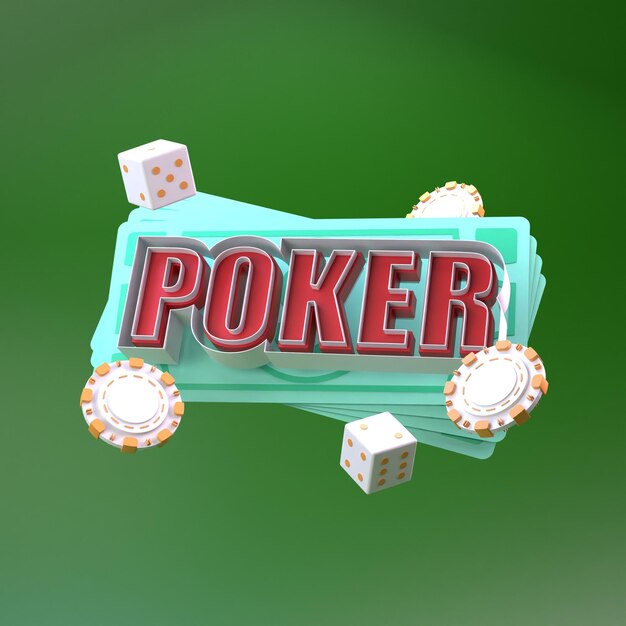 Enseigne poker et argent rendu en 3D