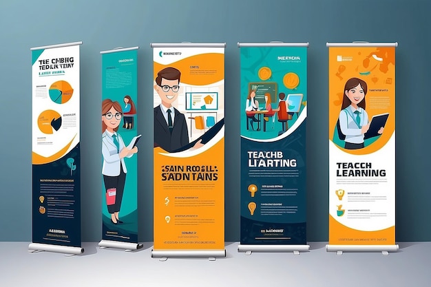 Photo enseignement roll up banner stand templat l'enseignant et l'élève apprennent les activités scolaires