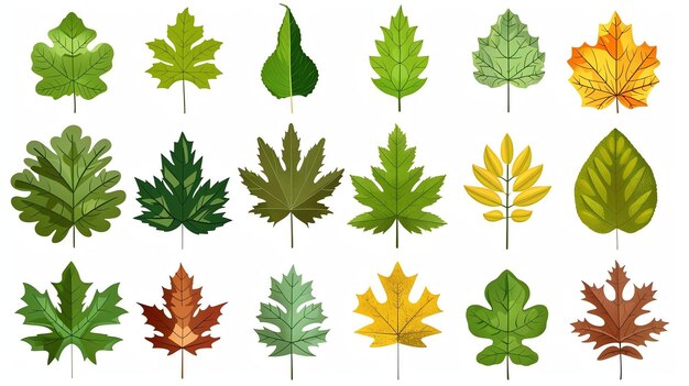 Un ensemble de 18 feuilles d'automne colorées