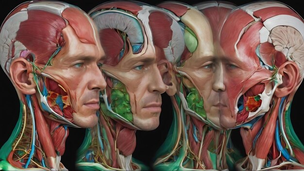 Ensemble de 6 scans IRM de couleur verte sagittale de la région du cou d'un homme caucasien de 34 ans avec des bilatéraux
