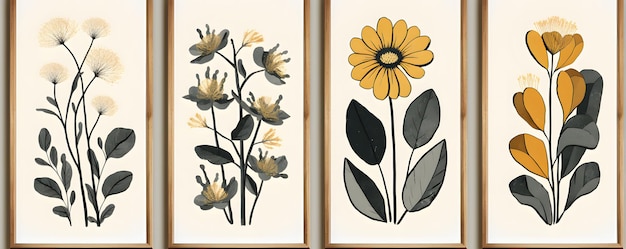 Ensemble d’affiches d’art mural minimaliste botanique à collage contemporain
