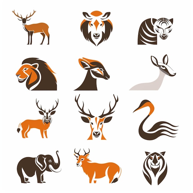 un ensemble d'animaux avec des cornes et des cornes