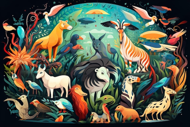 ensemble d'animaux sauvages illustration de fond générative ai