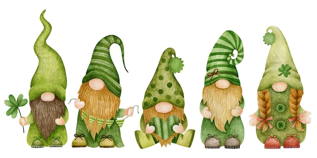 Ensemble aquarelle d'illustrations de gnomes StPatrick s Day