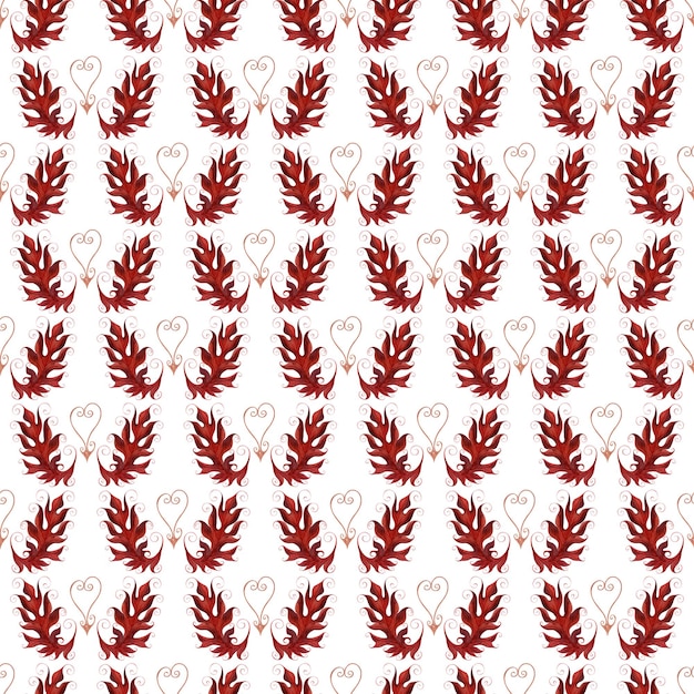 Ensemble aquarelle de motifs sans couture avec des feuilles d'acanthe rouges stylisées