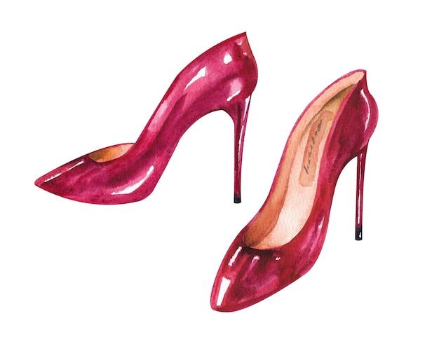 Photo ensemble aquarelle viva magenta chaussures élégantes pour femmes à talons hauts