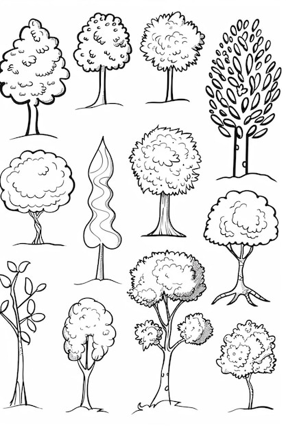 Photo un ensemble d'arbres et d'arbustes dessinés dans une ligne générative ai
