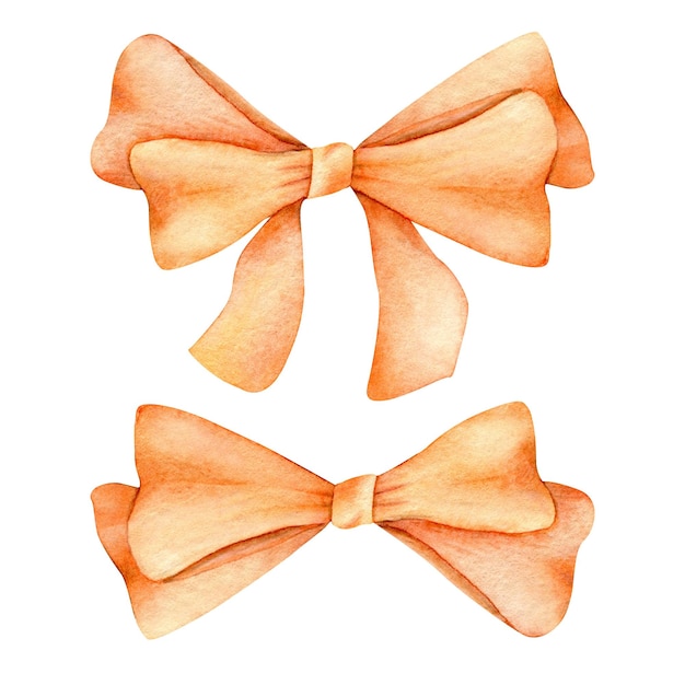 Ensemble d'arc décoratif festif de noeud papillon de couleur orange vif illustration aquarelle dessinée à la main