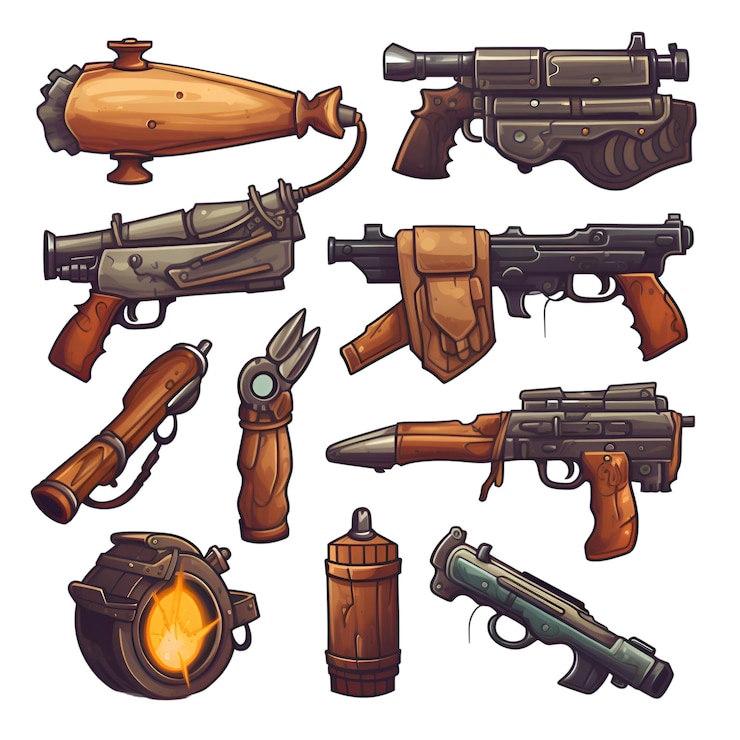 Photo ensemble d'armes de dessin animé