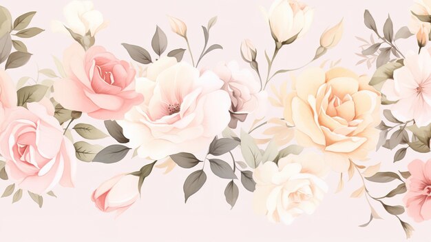 Ensemble d'arrangement aquarelle de roses et de feuilles