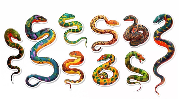 Un ensemble d'autocollants de serpents colorés