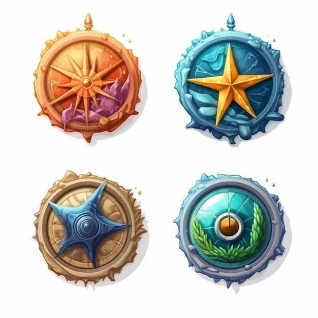 Un ensemble de badges de dessin animé pour le jeu des héros.