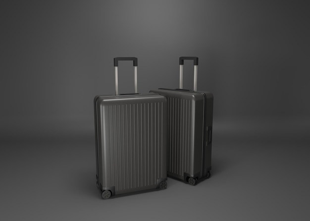 Ensemble de bagages noirs sur fond sombre maquette de bagages classique noir et sombre