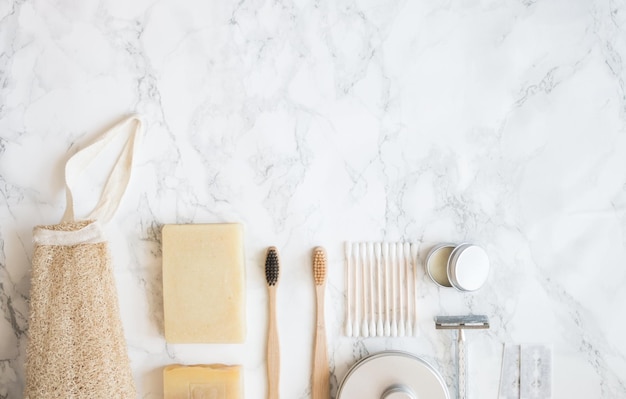 ensemble de bain réutilisable zéro déchet vue de dessus