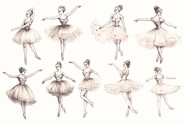 Ensemble de ballet de croquis dessinés à la main