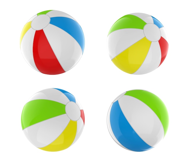 Ensemble de ballons de plage colorés isolés sur blanc