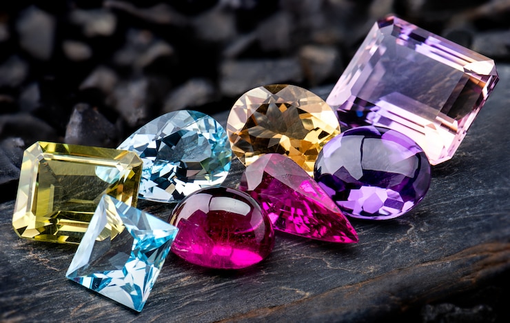 Photo ensemble de bijoux de collection de pierres précieuses.