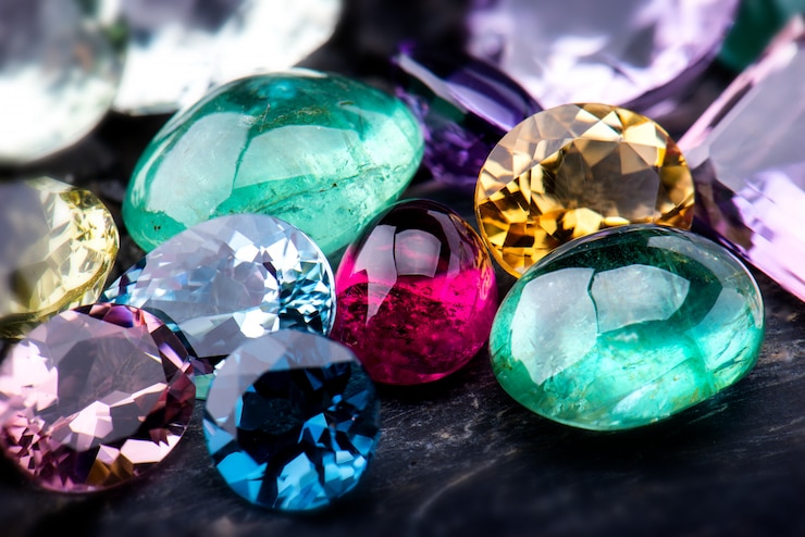 Photo ensemble de bijoux de collection de pierres précieuses.