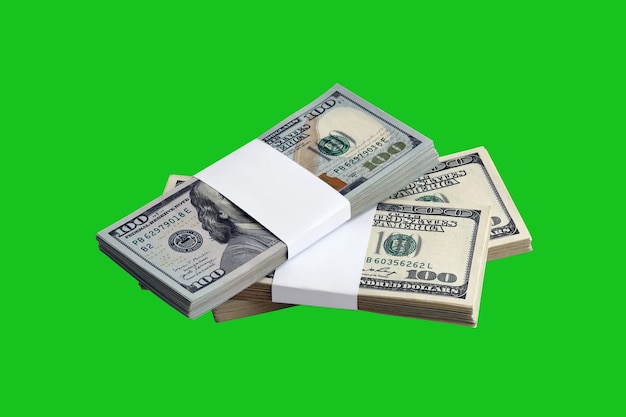 Ensemble de billets d'un dollar américain isolés sur un incrustateur vert Pack d'argent américain avec une haute résolution sur un masque vert parfait