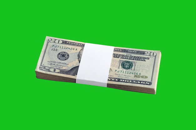 Ensemble de billets d'un dollar américain isolés sur un incrustateur vert Pack d'argent américain avec une haute résolution sur un masque vert parfait