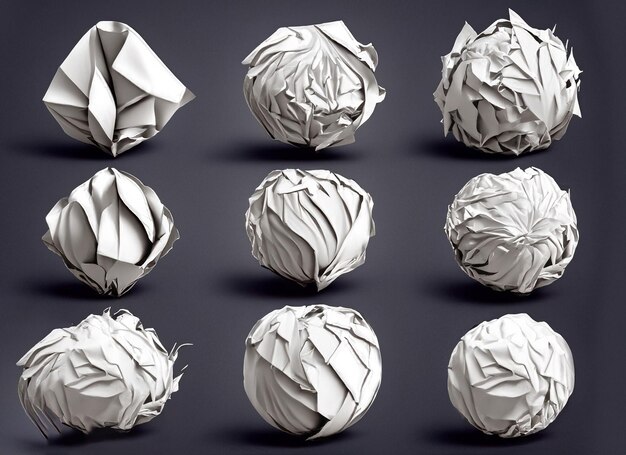 Photo ensemble de boules de papier froissées découpées sur fond solide