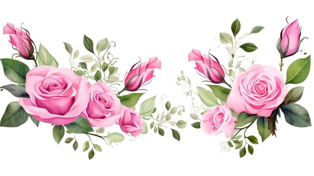Photo ensemble de bouquets vectoriels de roses roses fleurs sur fond blanc tous les éléments sont isolés